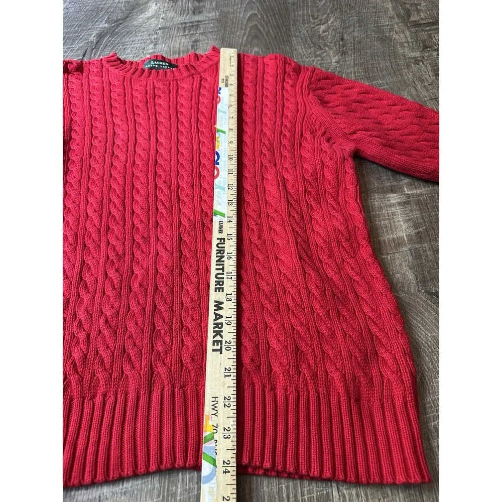 Lauren Ralph Lauren Large Womens Sweater Red Cotton Long Sleeve Chunky Academia